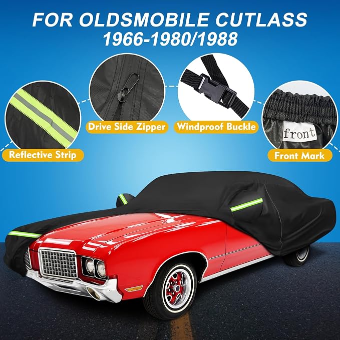 QUNSUNUS Waterproof Car Cover for Oldsmobile Cutlass 1966-1980/1988, Outdoor - Image 2
