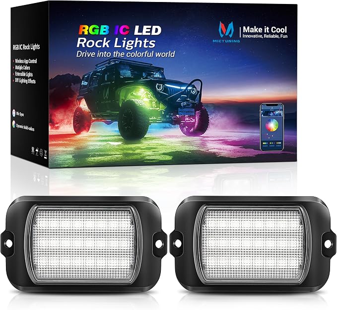 MICTUNING 2025 1000% Bright Q1 MAX RGB+IC Rock Lights, 2 Pods Chasing by MICTUNINGINC