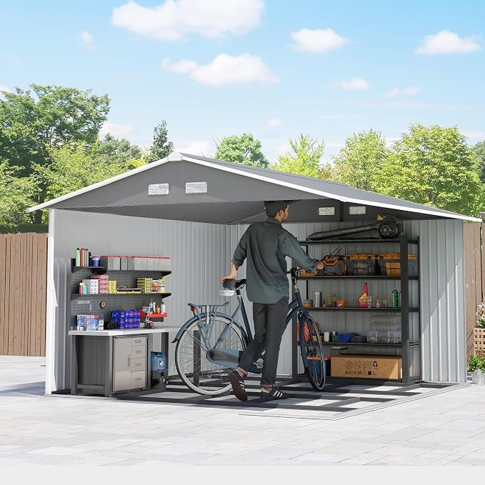 Outsunny 11' x 9' Outdoor Storage Shed, Garden Tool Metal Shed - Image 9