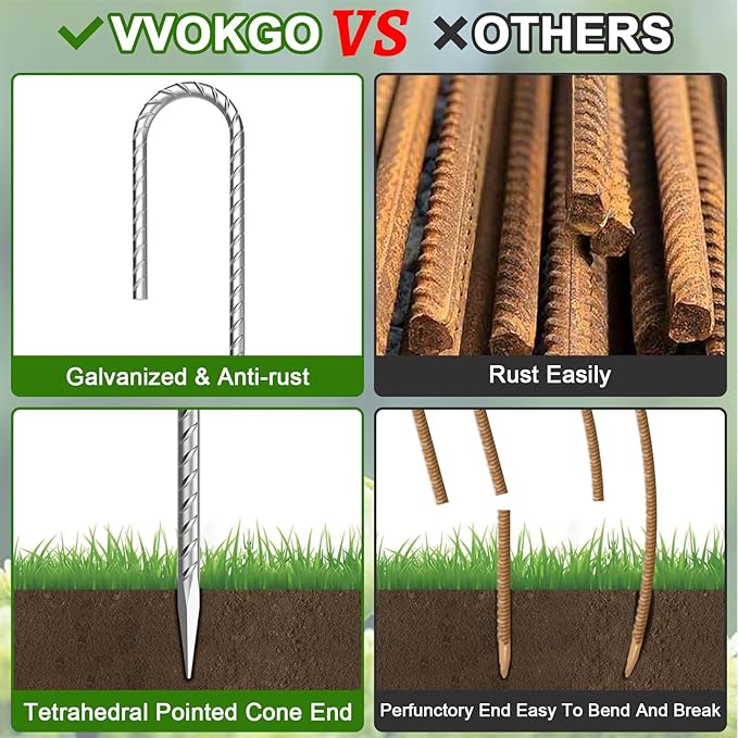 VVOKGO Rebar-Stakes-12-Inch J Hook Galvanized Tent Stakes Heavy Duty, Camping - Image 3