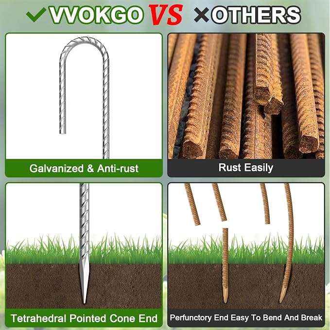 VVOKGO Rebar-Stakes-12-Inch J Hook Galvanized Tent Stakes Heavy Duty, Camping - Image 3