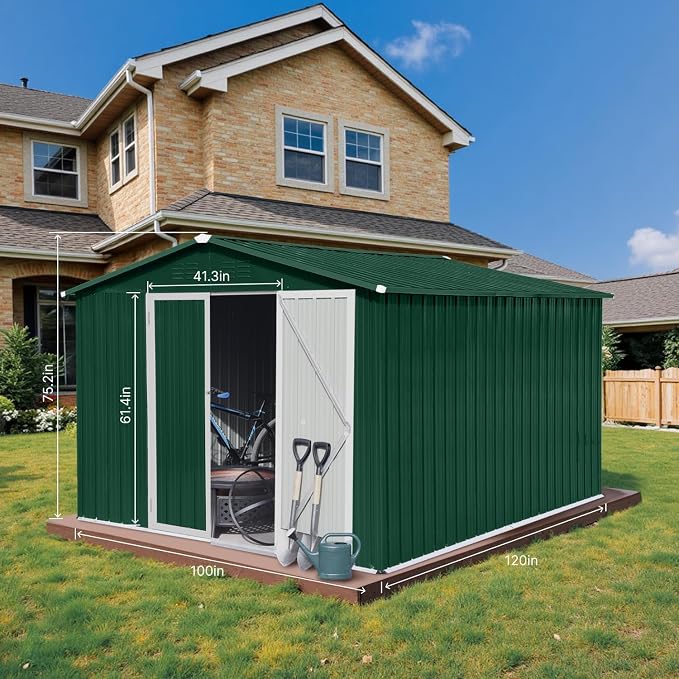 10 x 8 FT Outdoor Storage Shed, Metal Garden Tool Shed - Image 7