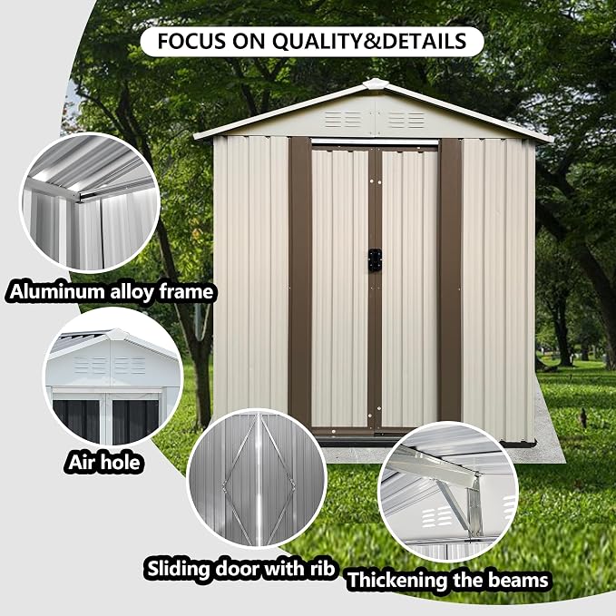 5X3 FT Outdoor Storage Shed, Waterproof Metal Garden Sheds w/Lockable Sliding - Image 6