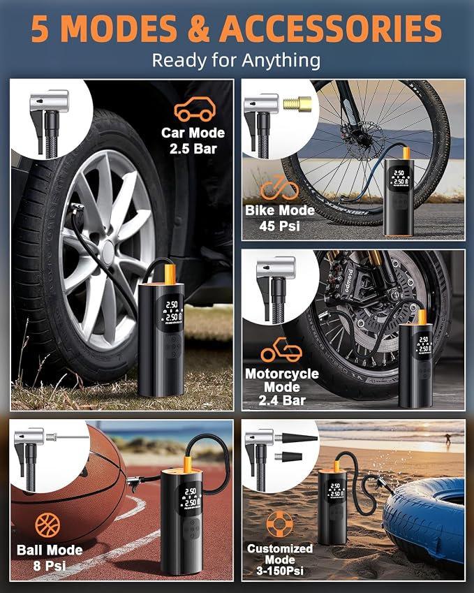 Tire Inflator Portable Air Compressor, 150PSI Cordless Air Pump - Image 7
