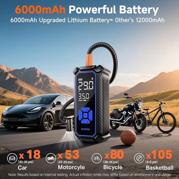OlarHike Cordless Tire Inflator Portable Air Compressor, Quick Inflation - Image 3