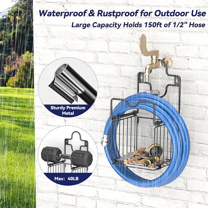 Garden Hose Holders for Outside Metal Water Hose Holder Wall Mount Hose Hanger - Image 4