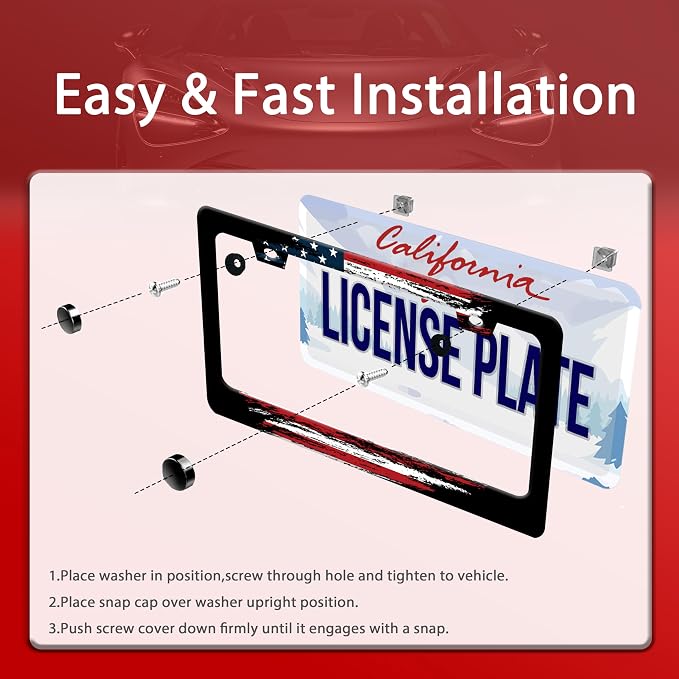 Personalized License Plate Frame American Flag Stainless Steel Accessory - Image 4