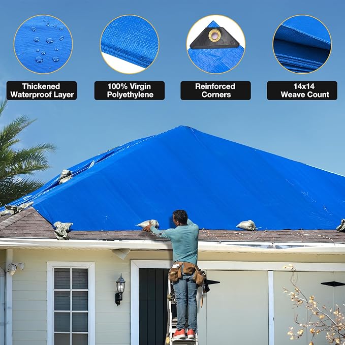 Tarp 8x10 Feet 14 Mil Heavy Duty Waterproof Tarp, Large Multipurpose Cover - Image 3