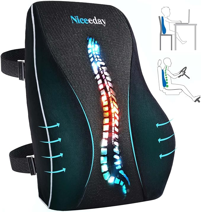 Lumbar Support Pillow for Office Chair Car Back Support Pillow, Memory Foam by NICEEDAYBRAND