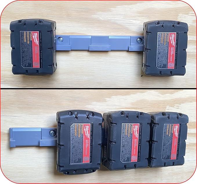 Milwaukee M18 Battery Holder | 4x 18V Battery Storage | Wall Mount | Grey ABS | by Unknown