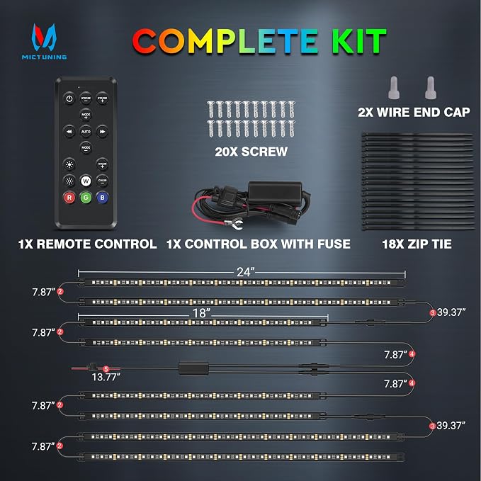 MICTUNING 8Pcs N8+ Chasing Color RGB+IC Underglow Neon Accent Strip Lights - Image 7