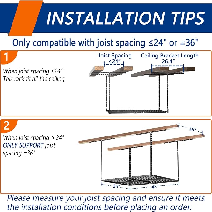 3 x 4FT Overhead Garage Storage Rack, Adjustable Ceiling Storage Racks - Image 4