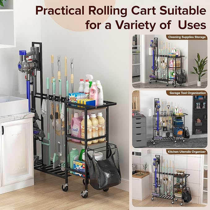 Cleaning Utility Cart on Wheels, Vacuum Stand Compatible - Image 8