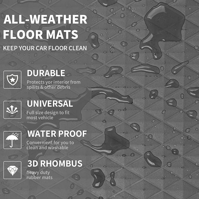 CAR PASS Gray Rubber Car Floor Mats & Cargo Liners, Durable Anti-Slip 3D - Image 7