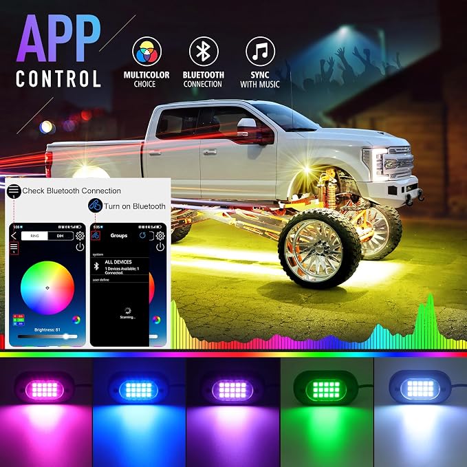 Honalia LED Rock Lights for Trucks 10 Pods, RGB Rock Lights Kits for UTV - Image 2
