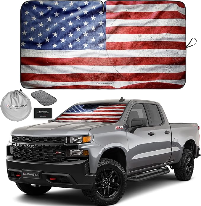 Autoamerics 1-Piece Windshield Sun Shade Grunge American Flag by AutoamericsUS