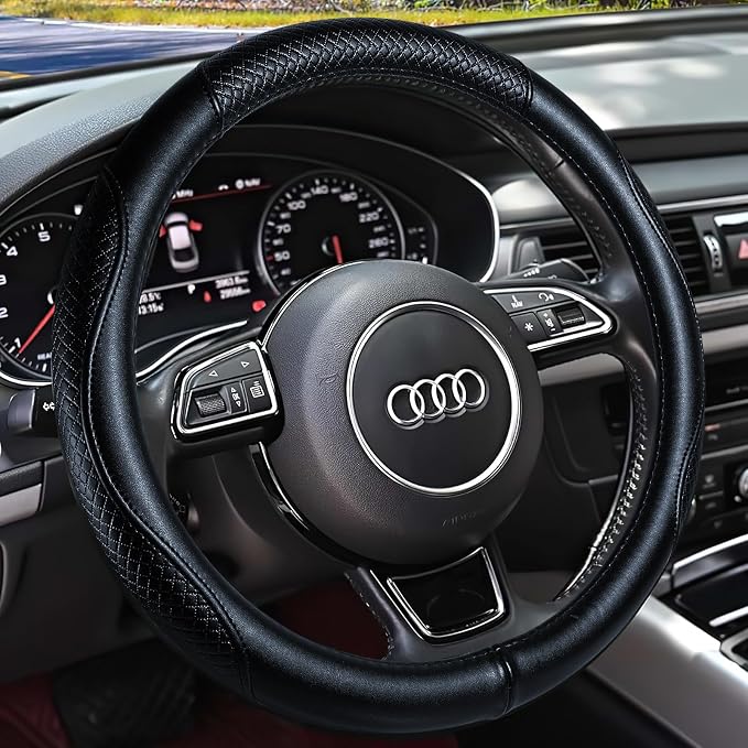 Haokay Heavy Duty Pure Cowhide Steering Wheel Cover, Genuine Leather Steering by HAOKAYAUTOPRODUCTS