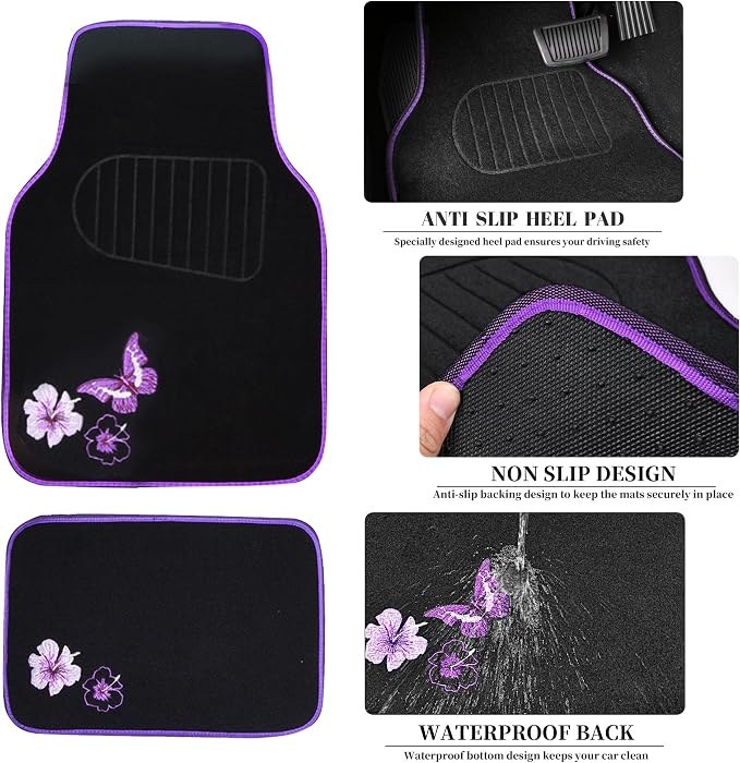CAR PASS Butterfly Steering Wheel Cover and Waterproof Car Floor Mats, Sedans - Image 4