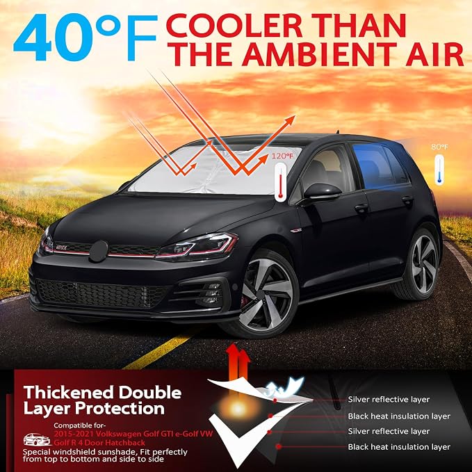 KAYZT Windshield Sun Shade for 2015-2021 Volkswagen Golf GTI e-Golf VW Golf R - Image 2