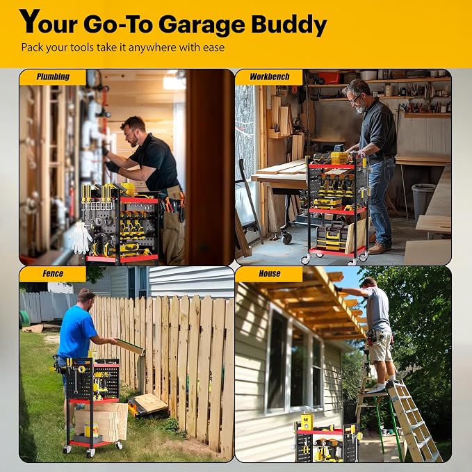 Power Tool Organizer Cart, Garage Tool Storage, Heavy Duty 4 Tier Floor - Image 8
