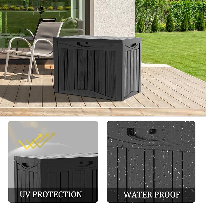 50 Gallon Lockable Resin Deck Box, Waterproof & UV-Resistant Outdoor Storage Box - Image 4