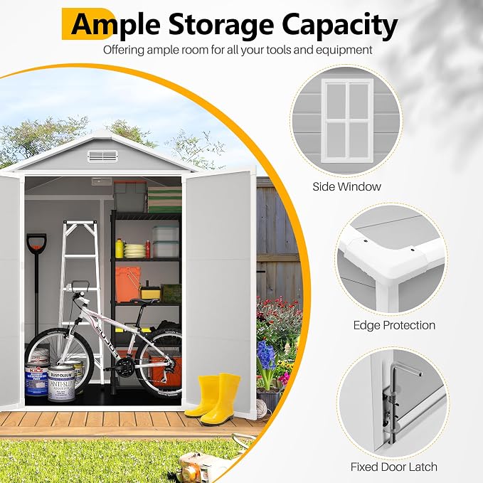 6 * 4.4 FT Resin Outdoor Storage Shed Plastic Shed - Image 3