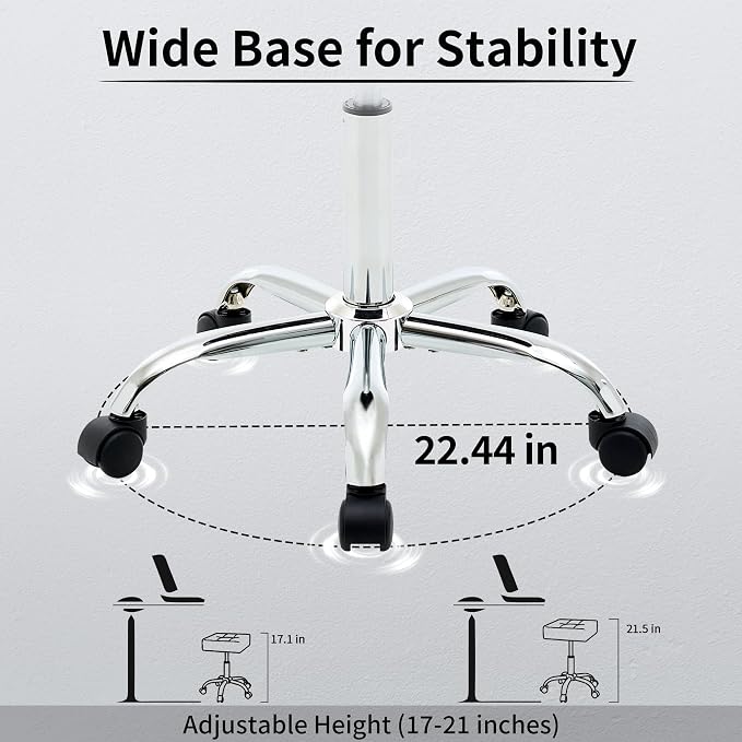Adjustable Work Stool with Wheels Faux Leather Workbench Stool - Image 4