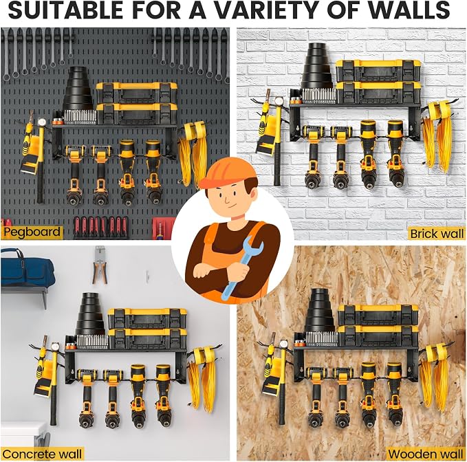 TRZZ Power Tool Organizer Wall Mount, 2-Tier Cordless Drill Rack - Image 6