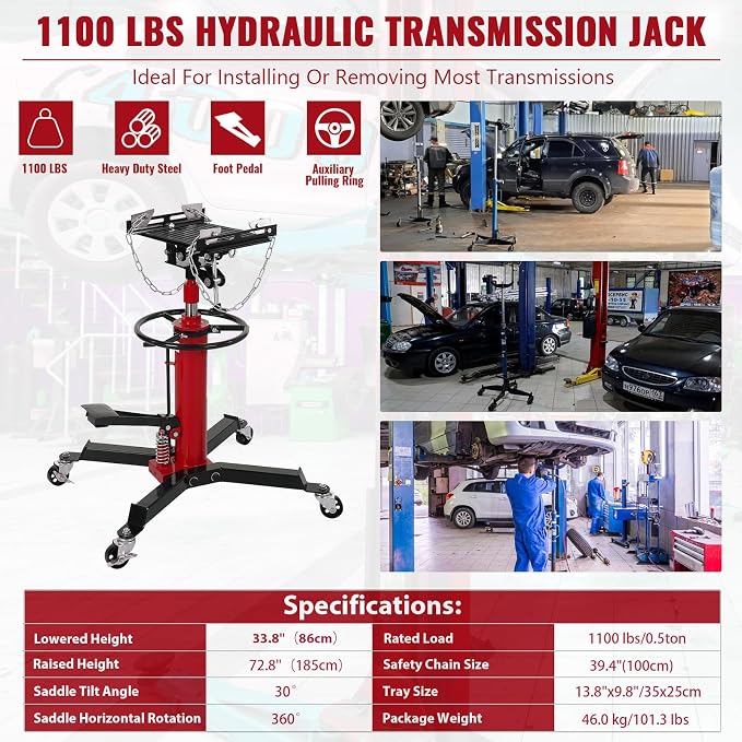 Hydraulic Transmission Jack 1100 Lbs Capacity 33.8"-72.8" Lifting Height 2 - Image 3