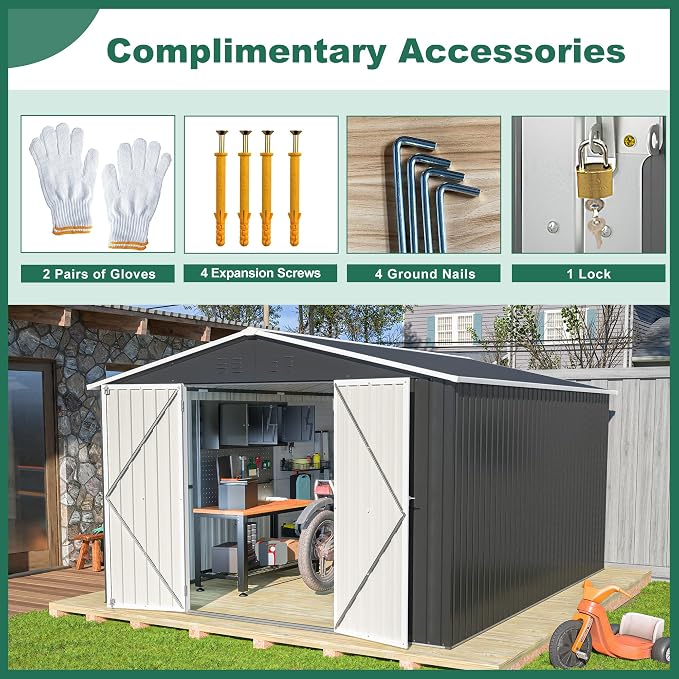 Outdoor Storage Shed 10x12 FT, Utility Metal Tool Storage - Image 4