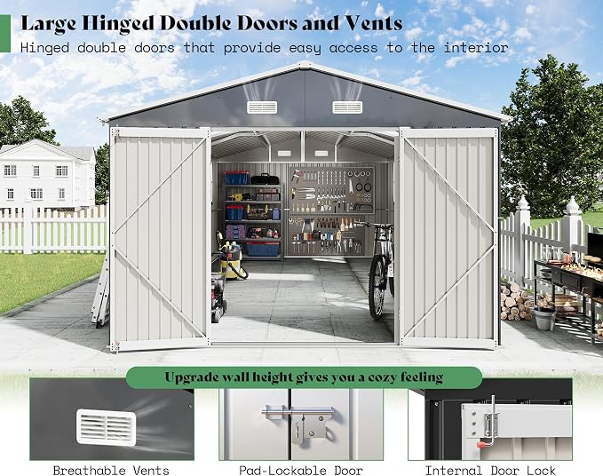 AMERLIFE 10x16.3x7 FT Galvanized Steel Storage Shed - Image 6