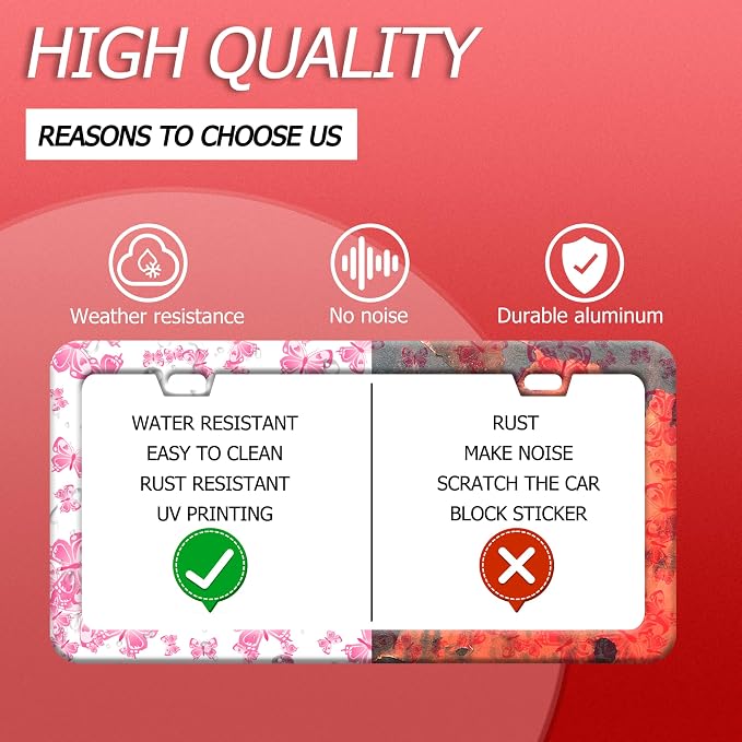 Pink Butterfly License Plate Frame Funny Animal License Plate Frames Stainless - Image 4