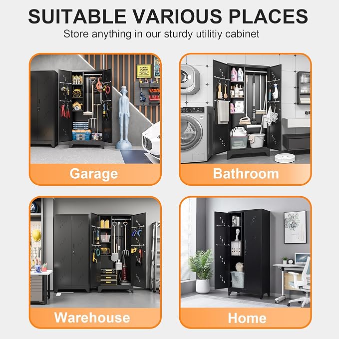 75" Metal Storage Cabinet, Tall Broom Cabinet, Garage Cabinets - Image 6