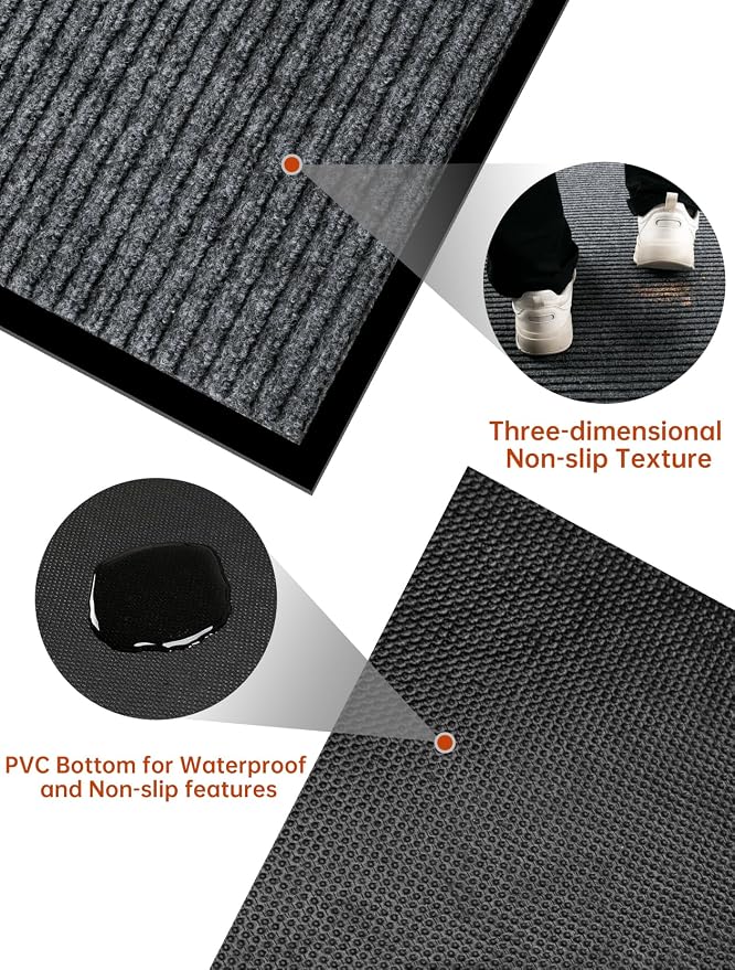 Urban Vista 3' x 10' Commercial Grade Striped Brush Step Entrance Mat, Vinyl - Image 4