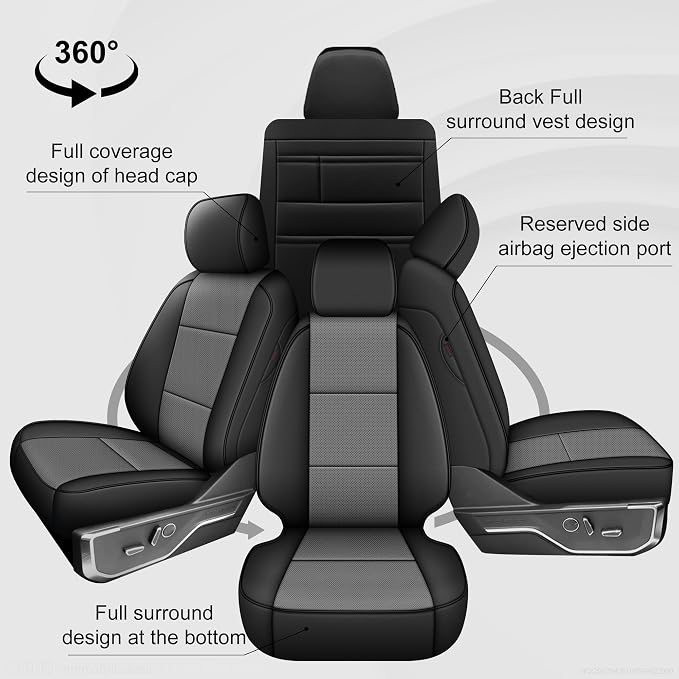 AOMSAZTO Front Seat Covers for Ford F150 XL XLT: 2015-2024 SuperCrew & F250 - Image 3