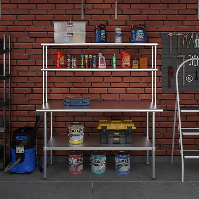 Amgood Stainless Steel Work Table Double Tier Overshelf | Metal Kitchen Prep - Image 7