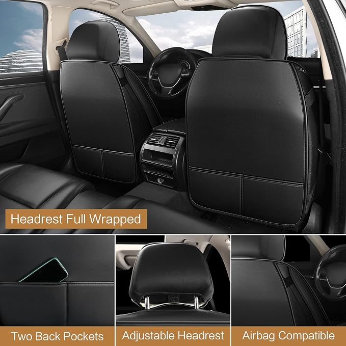Pariitadin Leather Car Seat Covers Full Set, Waterproof Faux Leather Seat Covers - Image 2
