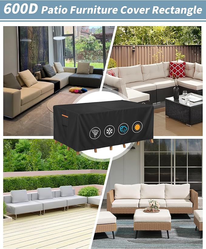 Outdoor Waterproof Furniture Cover, 88W x 62L x 28H inches Heavy Duty 600D - Image 7
