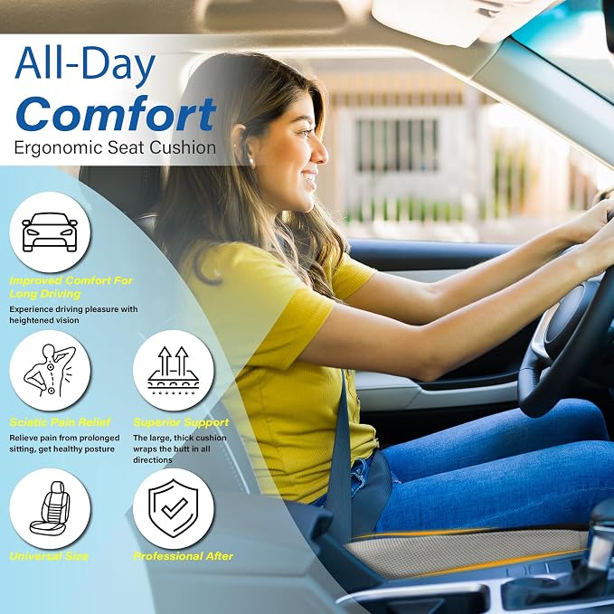 Car Seat Cushion, Ergonomic Memory Foam Car Cushion - Image 3