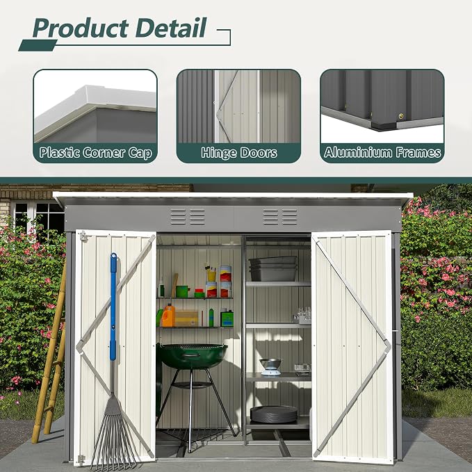 4'x8' Metal Shed Outdoor Storage Shed, Metal Steel Utility Tool Shed Storage - Image 7