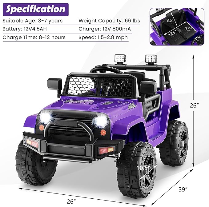 Costzon Ride on Car, 12V Battery Powered Truck Vehicle - Image 7