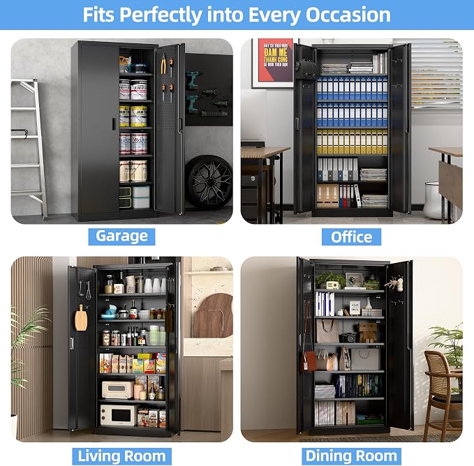 Metal Storage Cabinet with Pegboard 71'' x 34'' x 18'', Lockable Steel Storage - Image 7