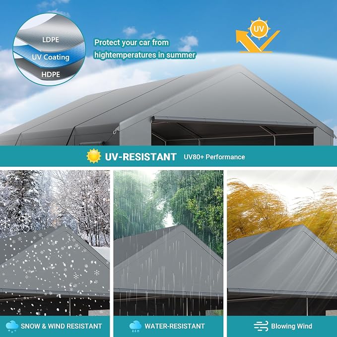Carport, Heavy Duty Car Port 20x20 FT, Large Car Canopy - Image 7