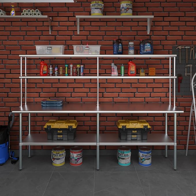 Amgood Stainless Steel Work Table Double Tier Overshelf | Metal Kitchen Prep - Image 8