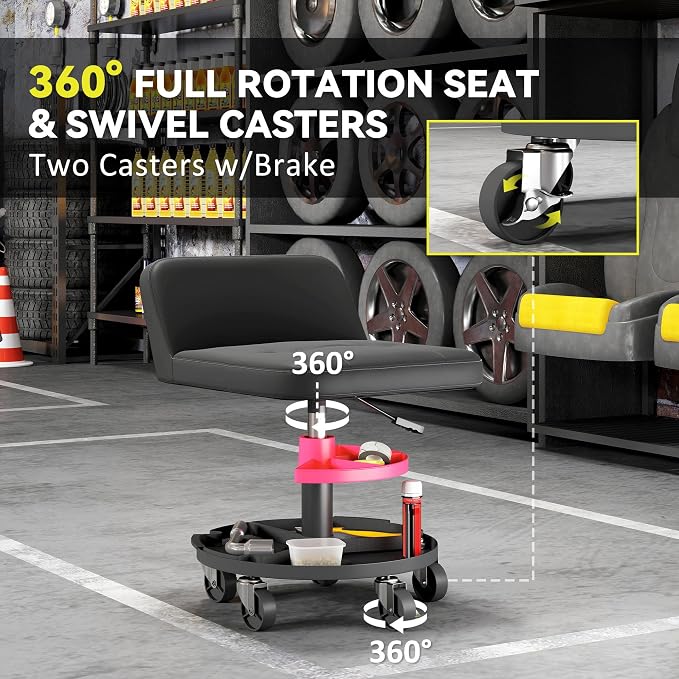 HOMCOM Rolling Mechanic Stool, 300 LBS Capacity Pneumatic Creeper Garage Stool - Image 6
