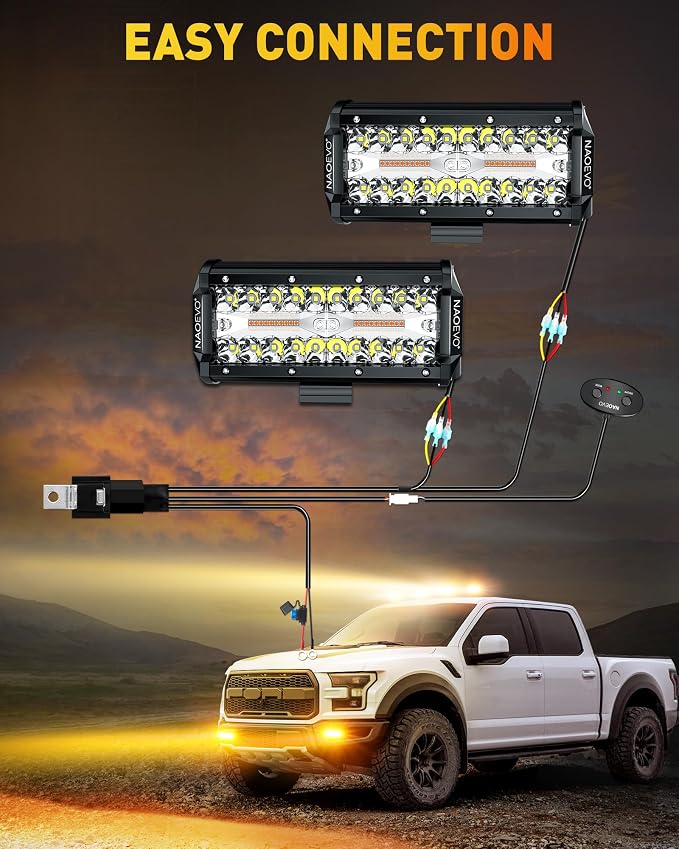 NAOEVO 7 Inch LED Light Bar, 2 Leads Wiring Harness Included, Work - Image 7