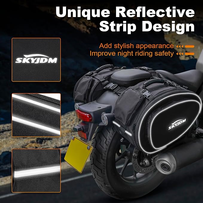 Motorcycle Saddlebags with Protective Cover, Large Capacity Extendable Saddle - Image 3