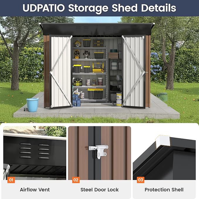 UDPATIO Outdoor Storage Shed 8x4 FT, Outside Sheds & Outdoor Storage Metal - Image 5