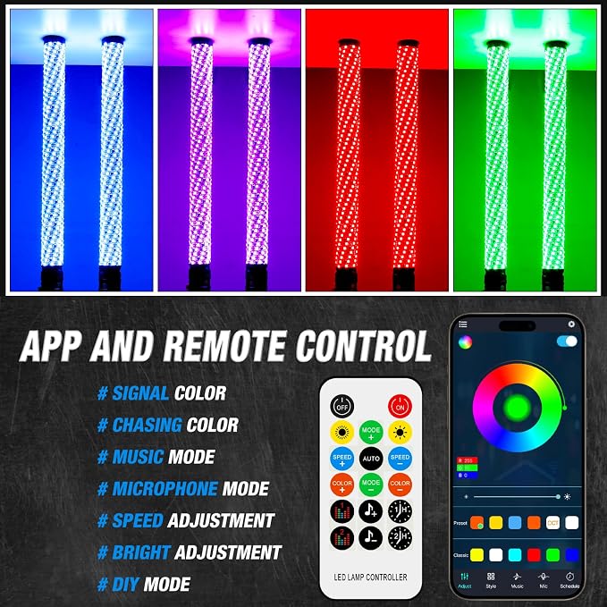 DREAMIZER 2PCS 3FT RGB Whip Lights - Image 4
