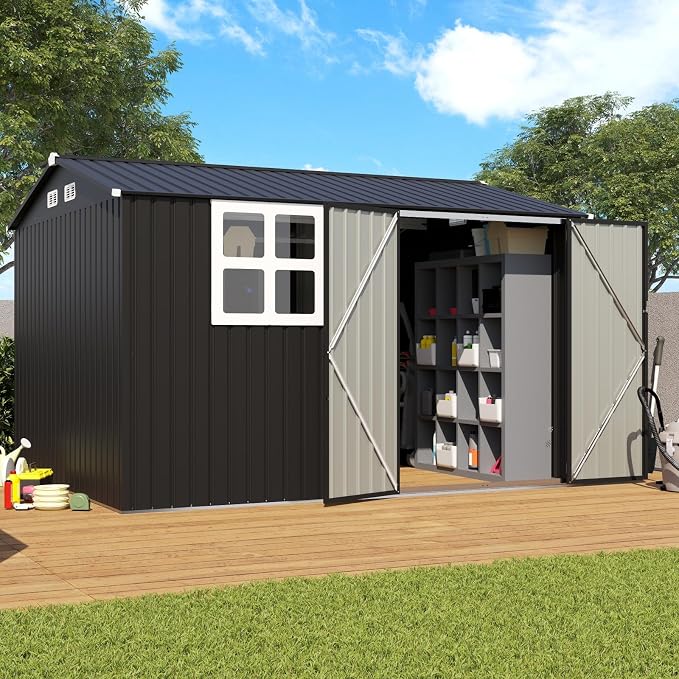 Verano Garden 10x8FT Outdoor Storage Shed, Large Galvanized Steel Metal Garden by VeranoGarden